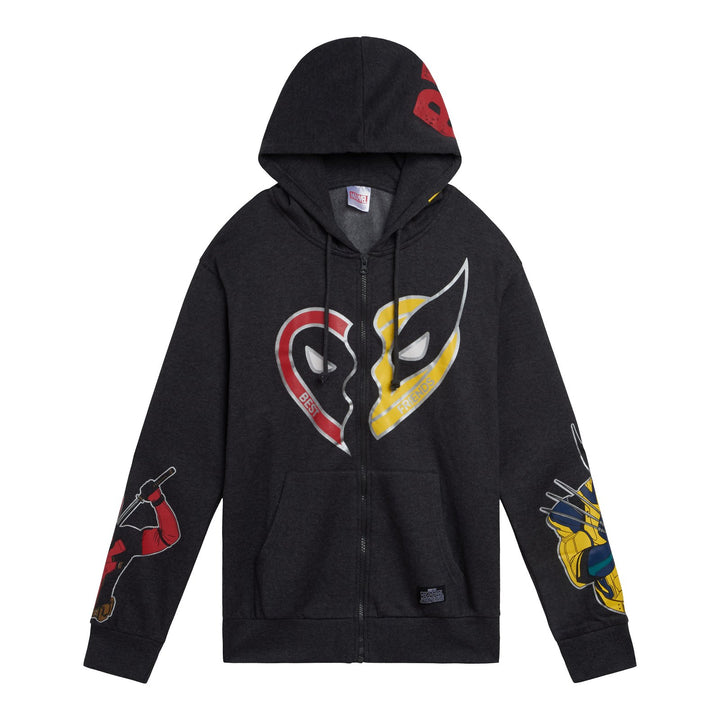 Deadpool Men's Marvel Deadpool and Wolverine Fleece Zip Up Hoodie Grey Wolv