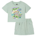 Star Wars The Mandalorian Grogu Girls' 2-Piece Mineral Wash T-Shirt and Skort Set Sage Green