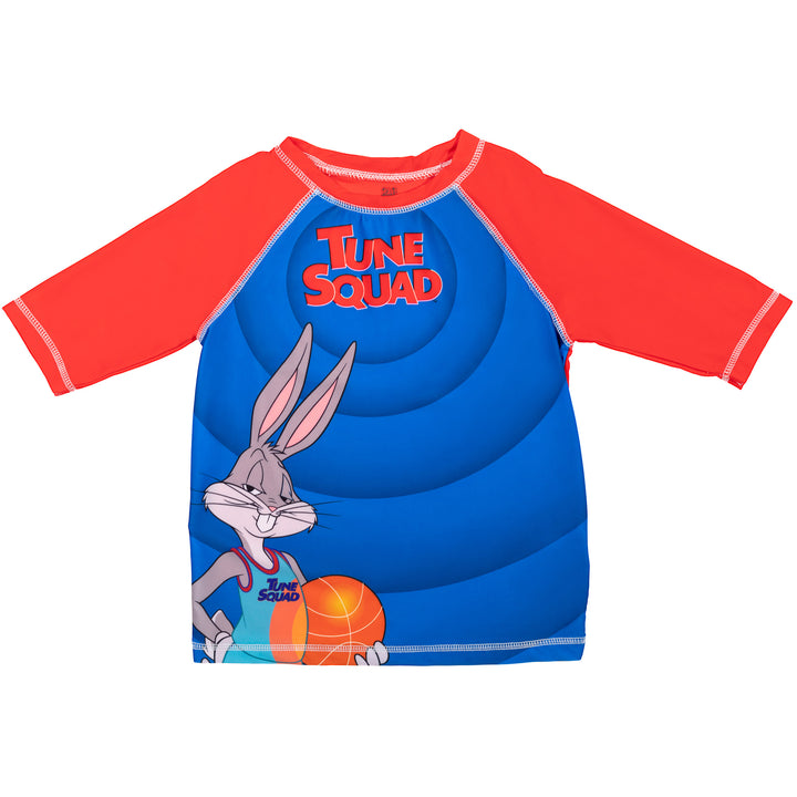 Looney Tunes Space Jam Boys' UPF 50+ Rash Guard and Swim Trunks Set Blue Red