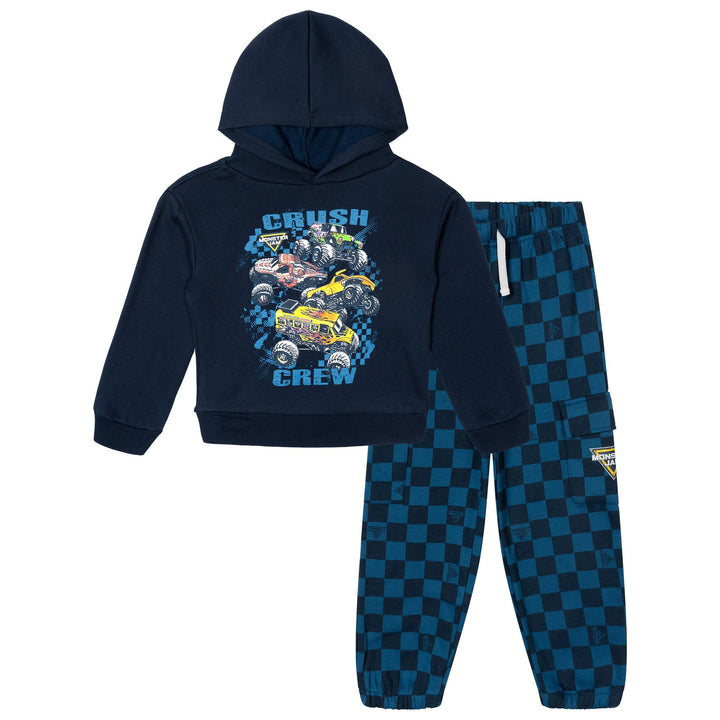 Monster Jam Boys' Fleece 2-Piece Hoodie and Pants Set Navy