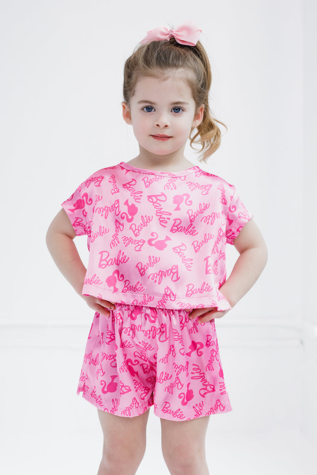 Barbie Girls' 2-Piece Pajama Shorts Set Light Pink Print