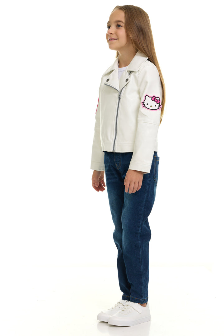 Hello Kitty Girls' Zip-Up Leather Jacket White