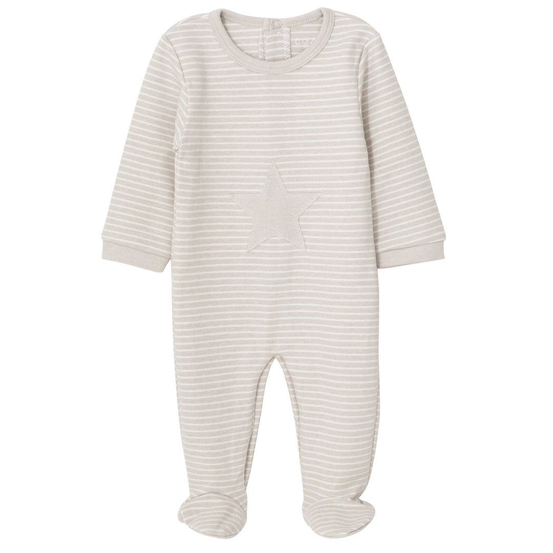 Cozeeme Baby Boy or Girl Footed Sleep N Play Beige Star Stripe