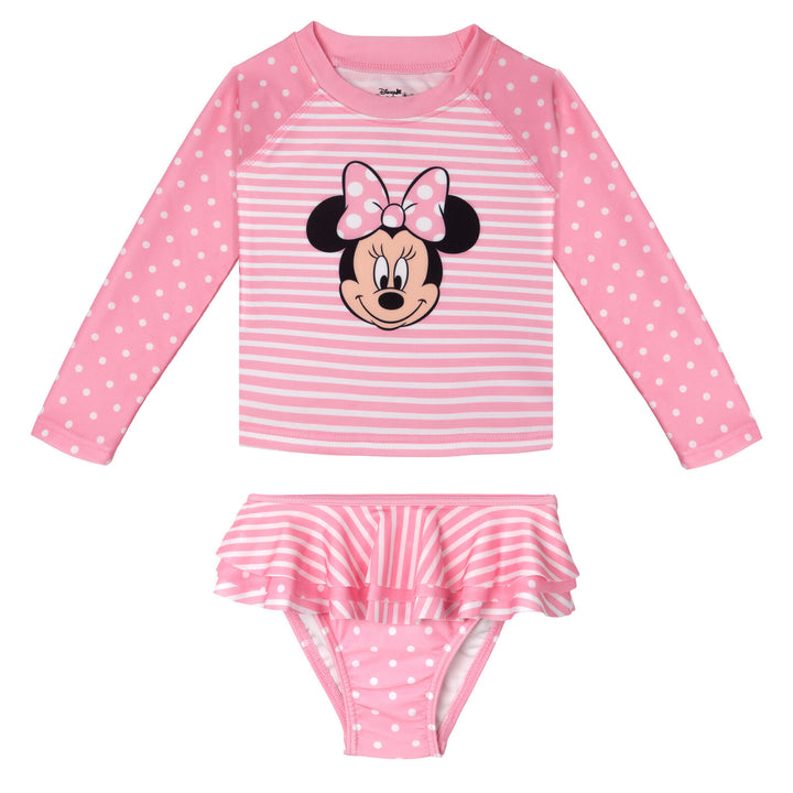 Minnie Mouse Girls' Swimwear 2-Piece Rash Guard and Bikini Set Pink Polka Dot