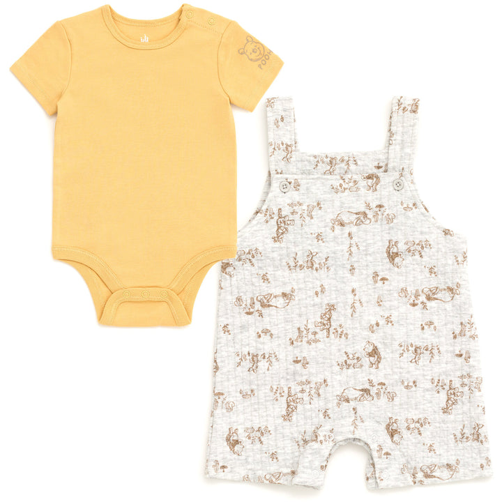 Disney Winnie the Pooh Baby 2-Piece Bodysuit and Shortall Set Yellow Grey