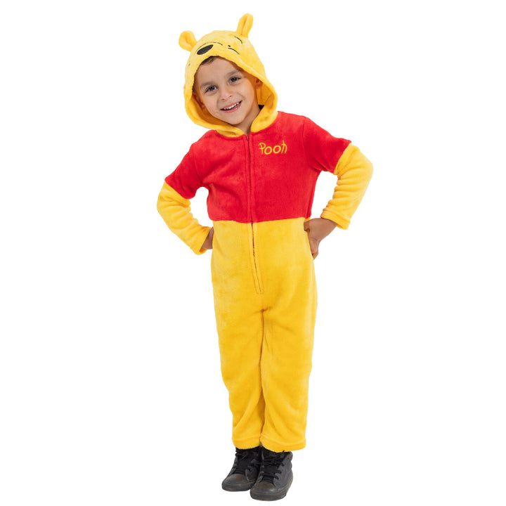 Disney Winnie the Pooh Matching Family Cosplay Hooded One Piece Pajamas Yellow Red