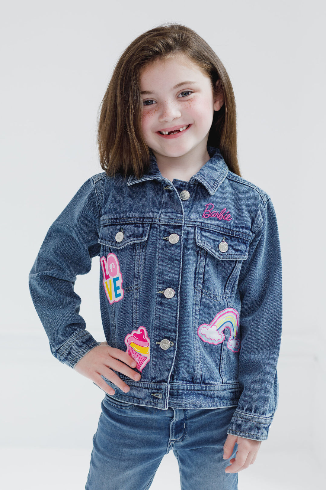 Barbie Girls' Denim Jacket Medium Wash Blue