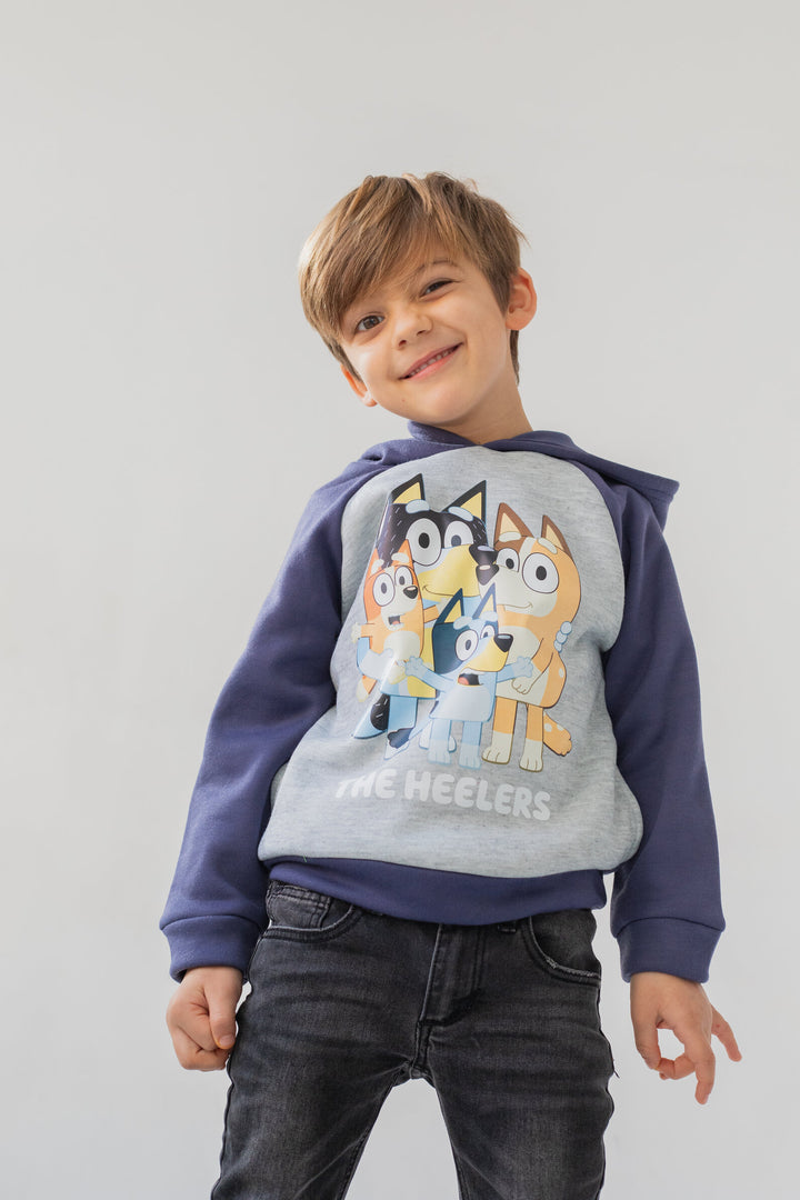 Bluey Boys' Fleece Hooded Sweatshirt Navy Heather Grey
