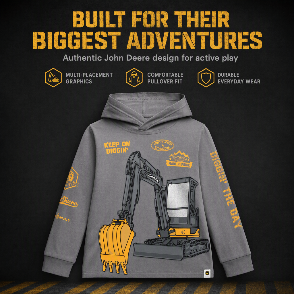 John Deere Boys' Pullover Hoodie Gray