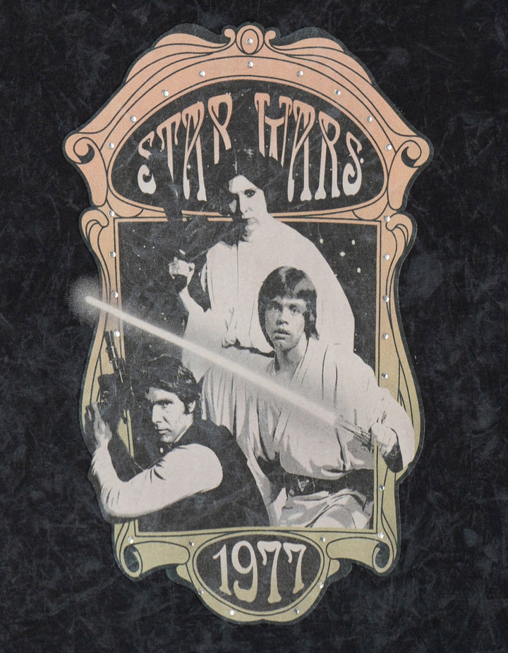 Star Wars Women's Vintage T-Shirt Luke Leia Black Wash