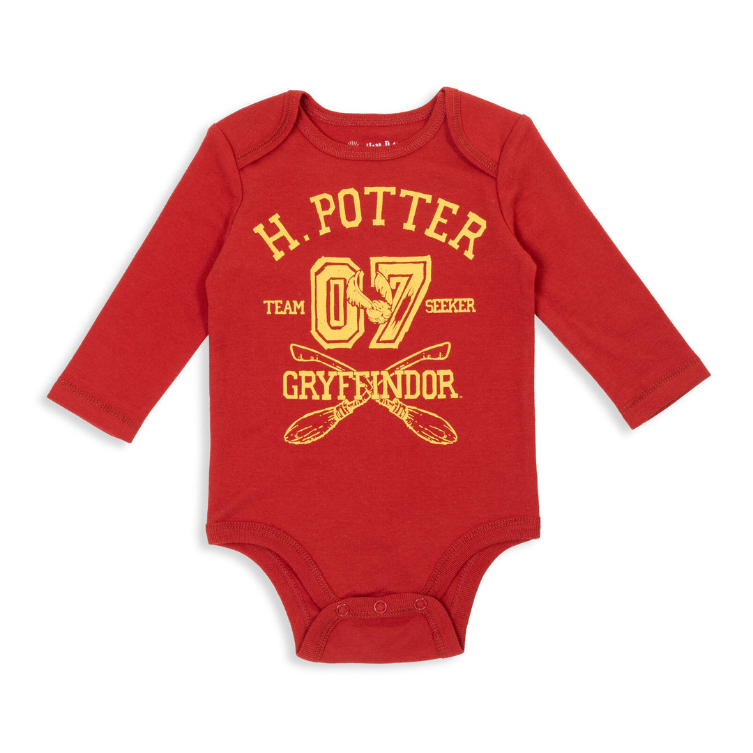 Harry Potter Baby One Piece Long Sleeve Bodysuit 3-Pack Red Gold Heather Grey