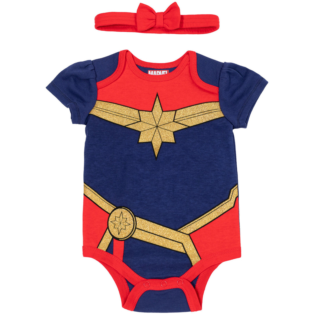 Marvel Avengers Baby Girls' 3-Pack Cosplay Bodysuits and Headband Set Red Blue