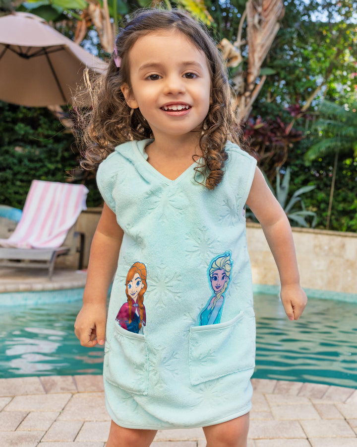 Frozen Girls' Hooded Swimwear Cover Up Anna Elsa Light Blue