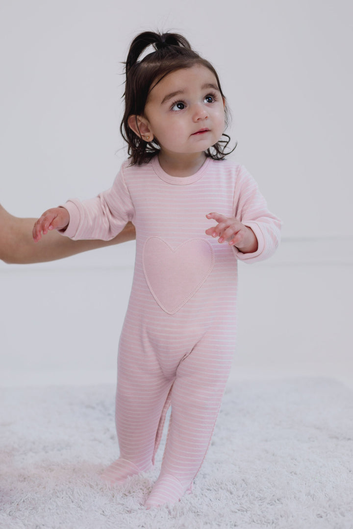 Cozeeme Baby Girls' Footed One Piece Sleep N' Play Pink White Stripe