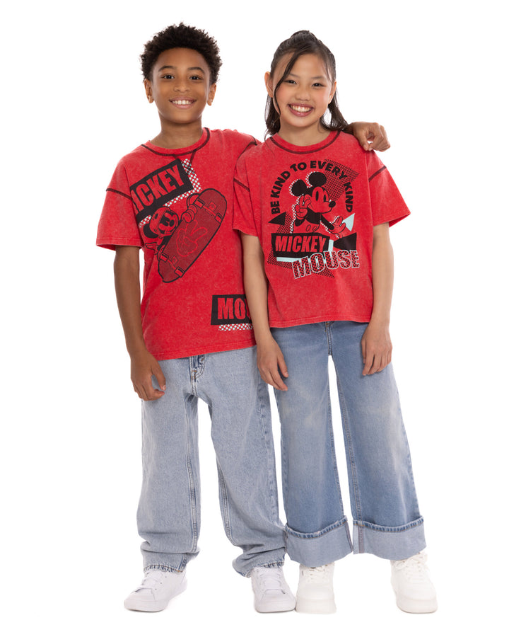 Disney Mickey Mouse Girls' Short Sleeve T-Shirt Red Be Kind