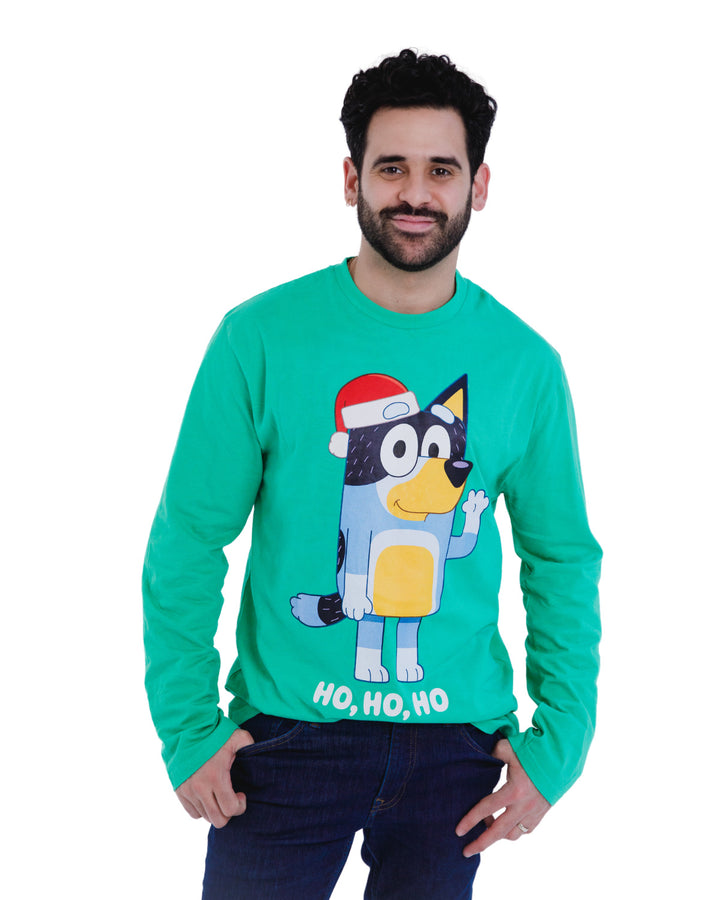 Bluey Bandit Dad Men's Christmas Long Sleeve Tee Forest Green