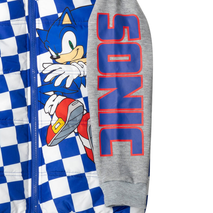 SEGA Sonic the Hedgehog Little Boys' Layered Hooded Puffer Jacket Blue