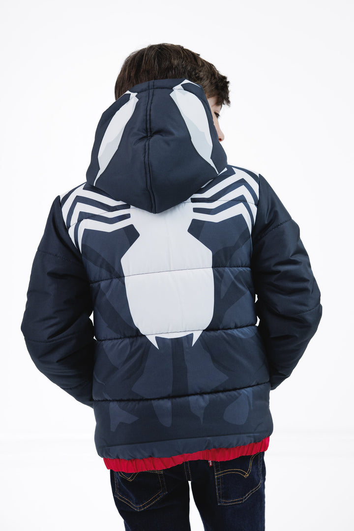 Marvel Spider-Verse Miles Morales Boys' Hooded Zip-Up Puffer Jacket Man Black