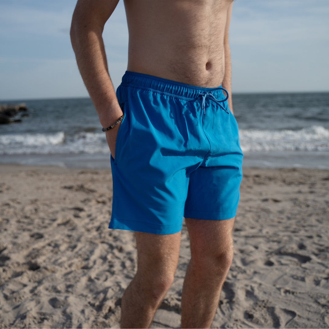 Dreamwave Men's 2-Pack Compression Liner Swim Trunks with Phone Pocket 7 inch Inseam Anti Chafing Blue Stripe