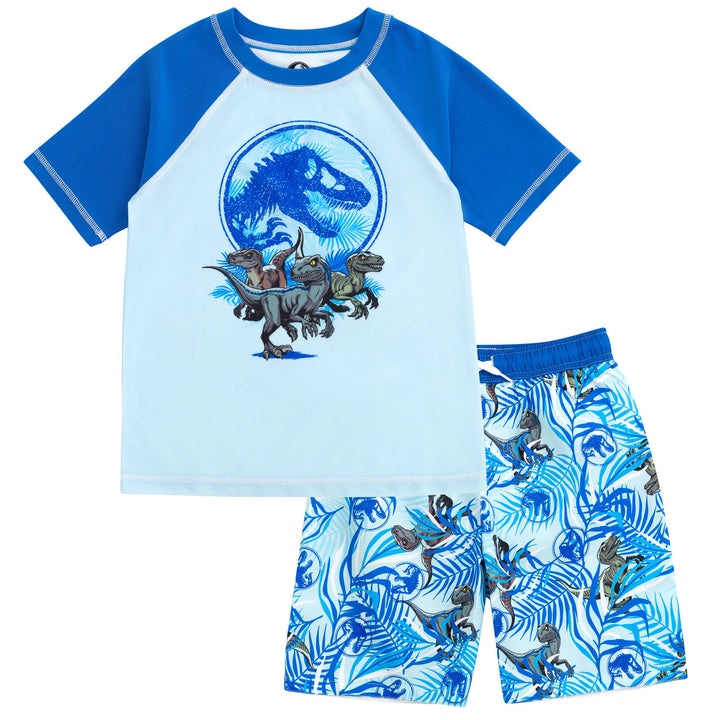 Jurassic World Jurassic Park T-Rex 2-Piece Rash Guard and Swim Trunks Set Raptor