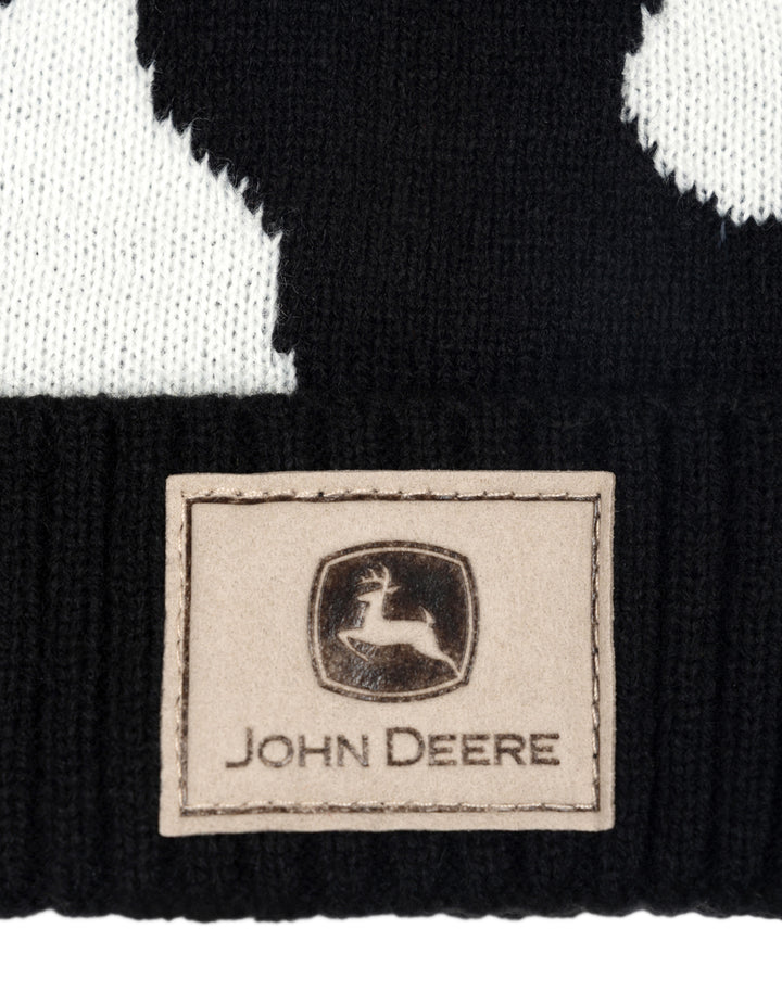 John Deere Toddler Boys' Pom Pom Beanie Hat with Sound Chip Black White Cow