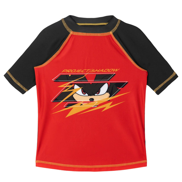 SEGA Sonic the Hedgehog Shadow 2-Piece Rash Guard and Swim Trunks Set Red Black