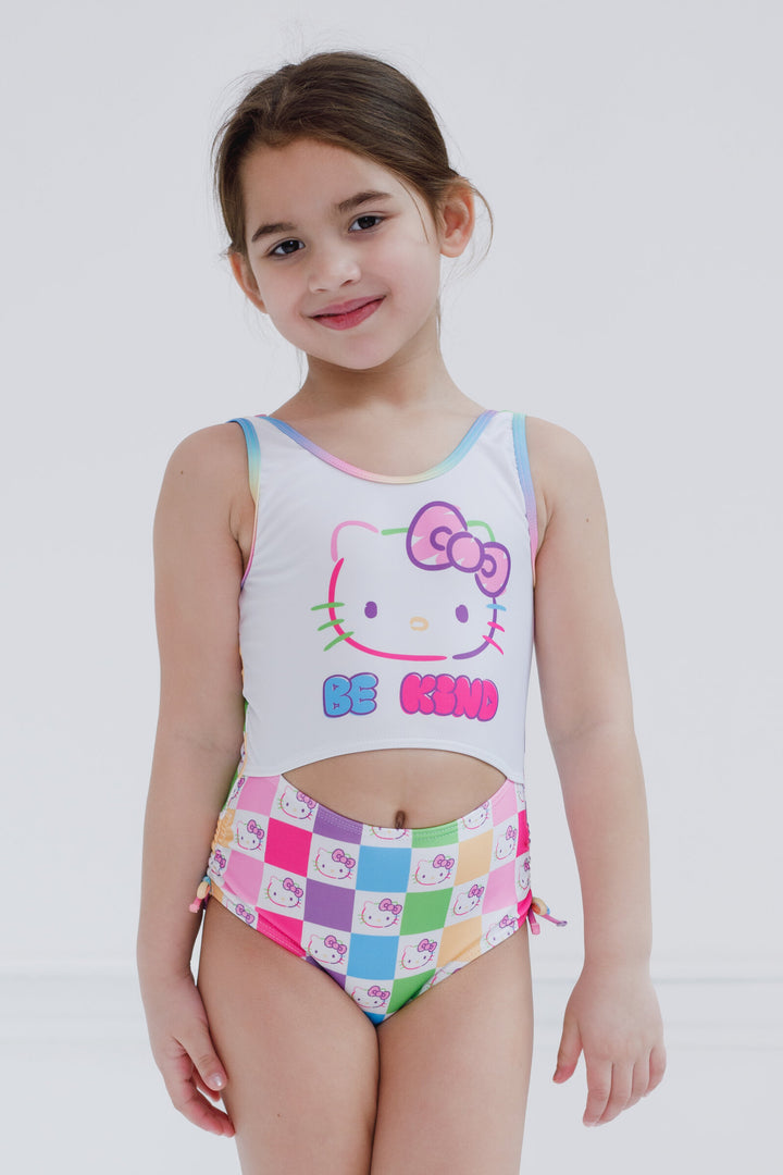 Hello Kitty Girls' Sleeveless One Piece Bathing Suit Checker