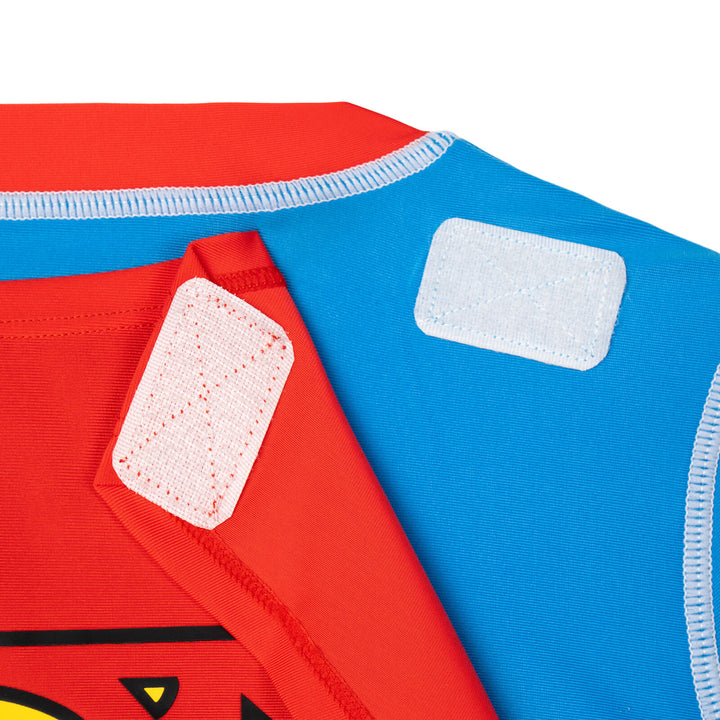 DC Comics Justice League Superman Cosplay Rash Guard and Swim Trunks Set Red