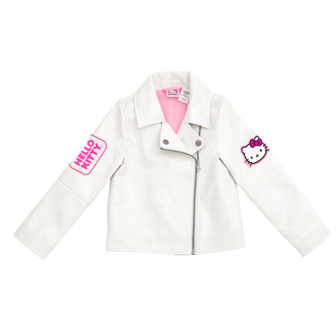 Hello Kitty Girls' Zip-Up Leather Jacket White