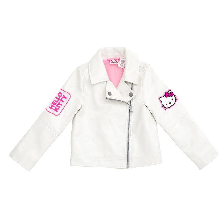 Hello Kitty Girls' Zip-Up Leather Jacket White