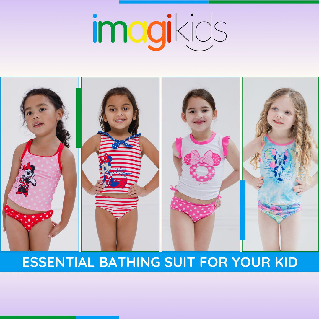 Minnie Mouse Girls' 2-Piece Tankini and Bikini Set Pink Red Dots