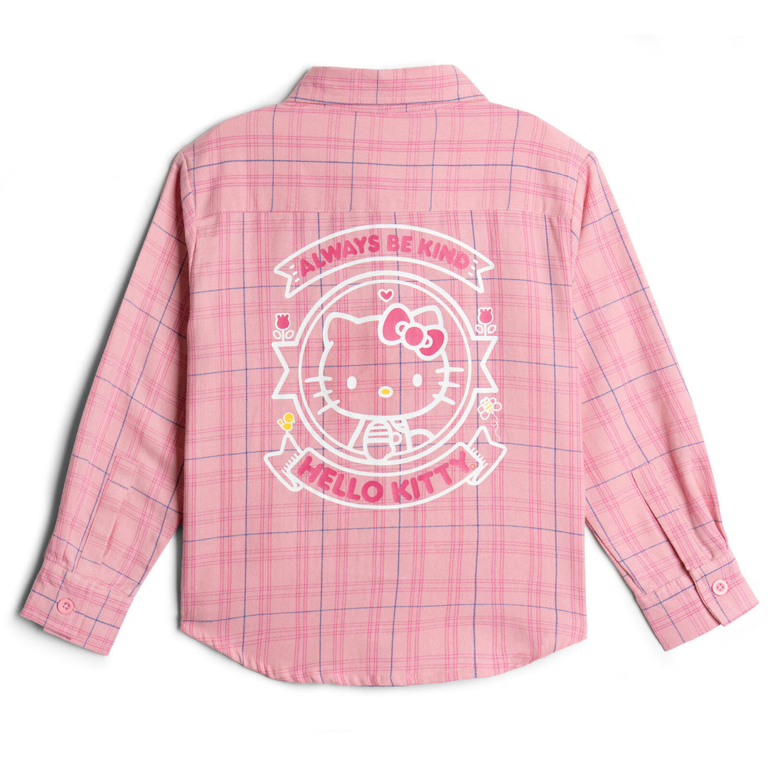 Hello Kitty Girls' Long-Sleeve Flannel Button-Down Shirt Pink