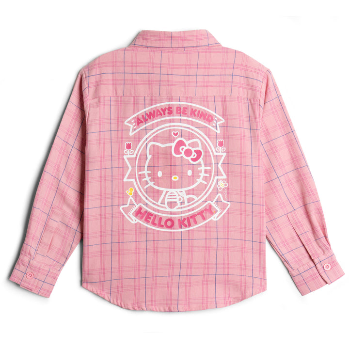 Hello Kitty Girls' Long-Sleeve Flannel Button-Down Shirt Pink