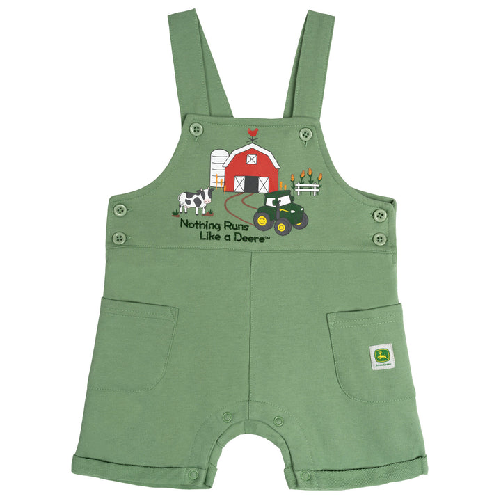 John Deere Boys' 2-Piece Shortall and T-Shirt Set Sage Green Cream