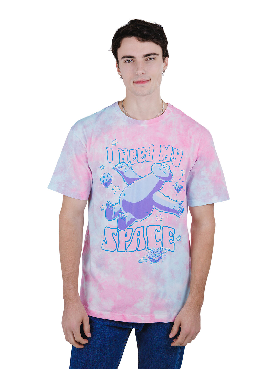 Sesame Street Cookie Monster Men's Crewneck Short Sleeve T-Shirt Tie Dye