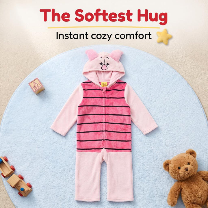 Disney Winnie the Pooh Piglet Girls' Cosplay Fleece Hooded Coverall Pink Stripe