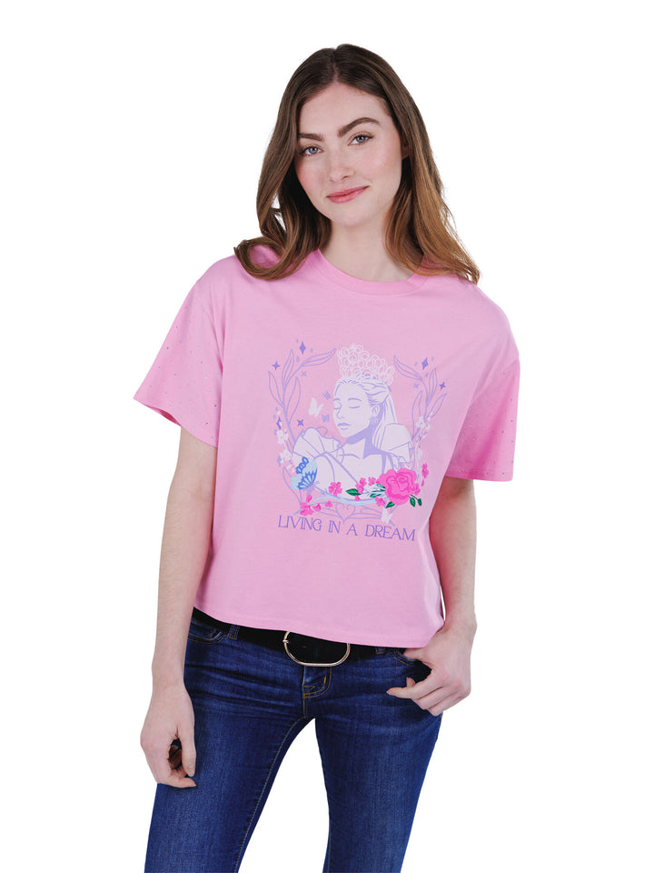 Wicked Glinda Women's Cropped Drop Shoulder T-Shirt Bon Bon Pink