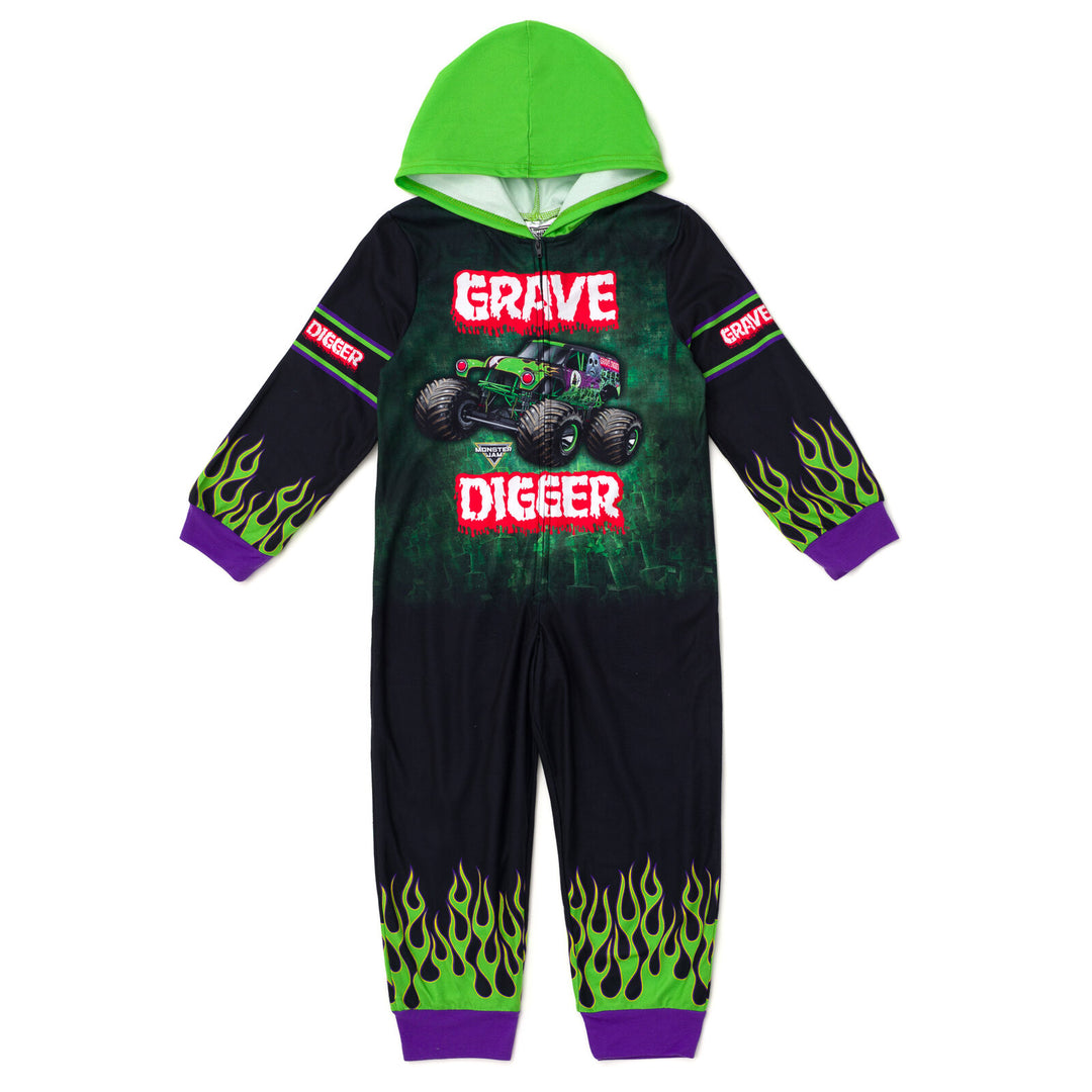 Monster Jam Grave Digger Boys' Fleece Hooded One Piece Green