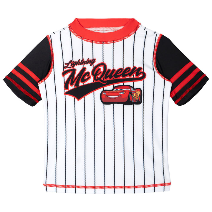 Cars Lightning McQueen Boys' 2-Piece Rash Guard and Swim Trunks Set White Black
