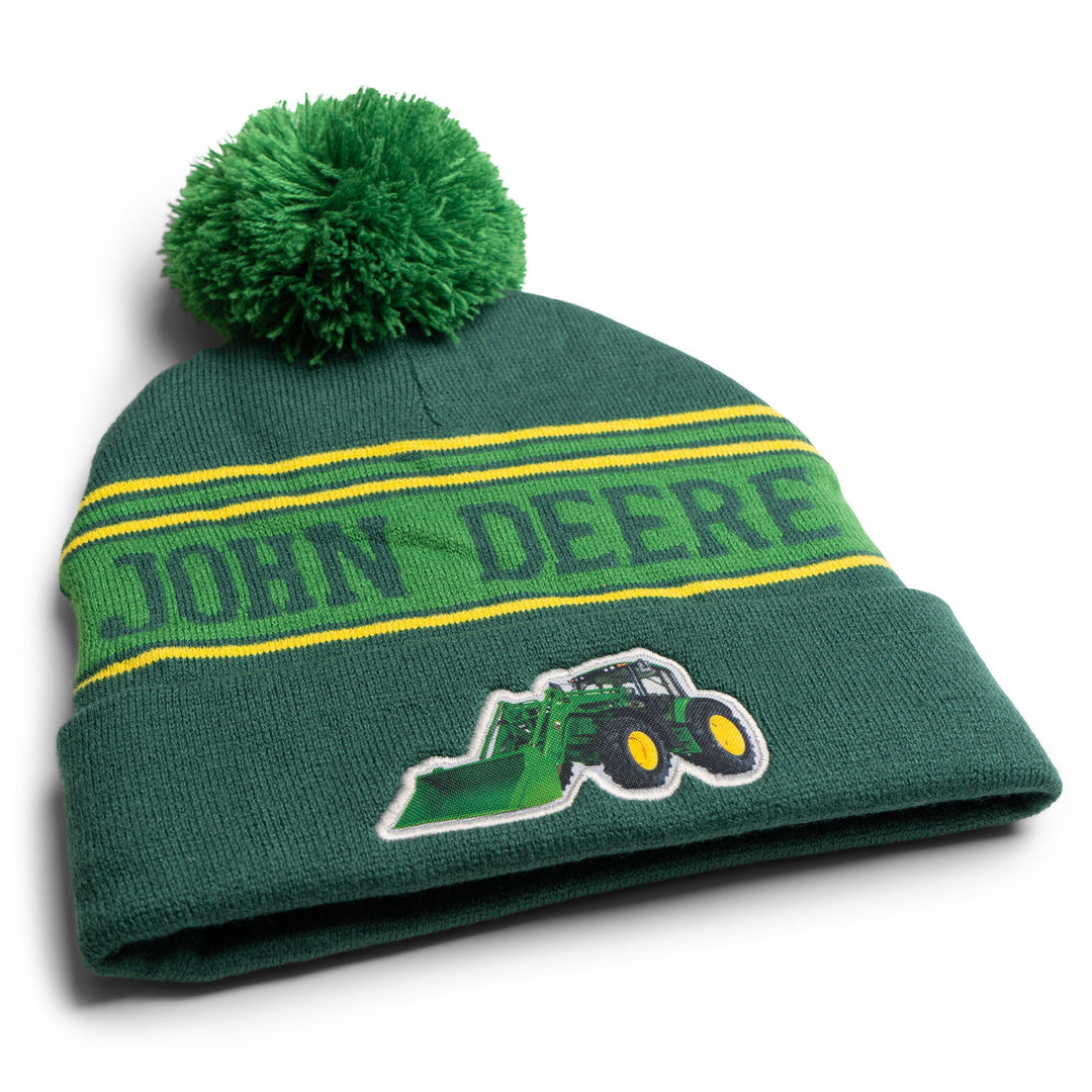 John Deere Men's Fleece Lined Beanie Hat Forest Green Yellow