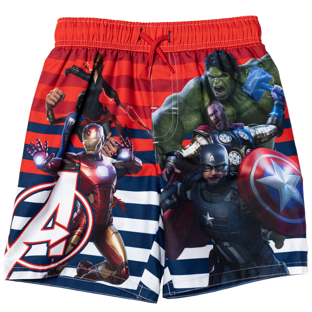 Marvel Avengers Boys' Quick-Dry Swim Trunks with Mesh Liner Red Navy