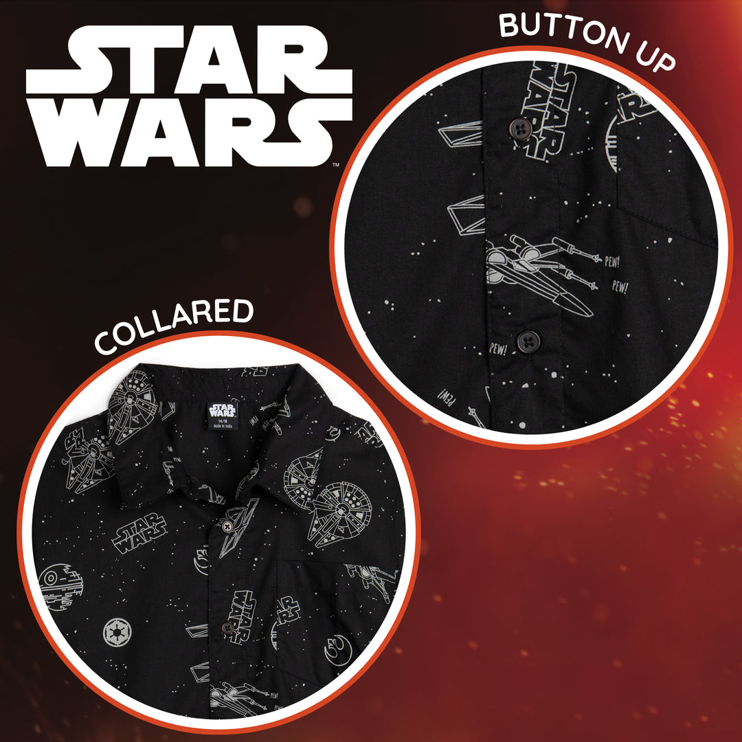 Star Wars Boys' Short Sleeve Button-Down Shirt Space Black