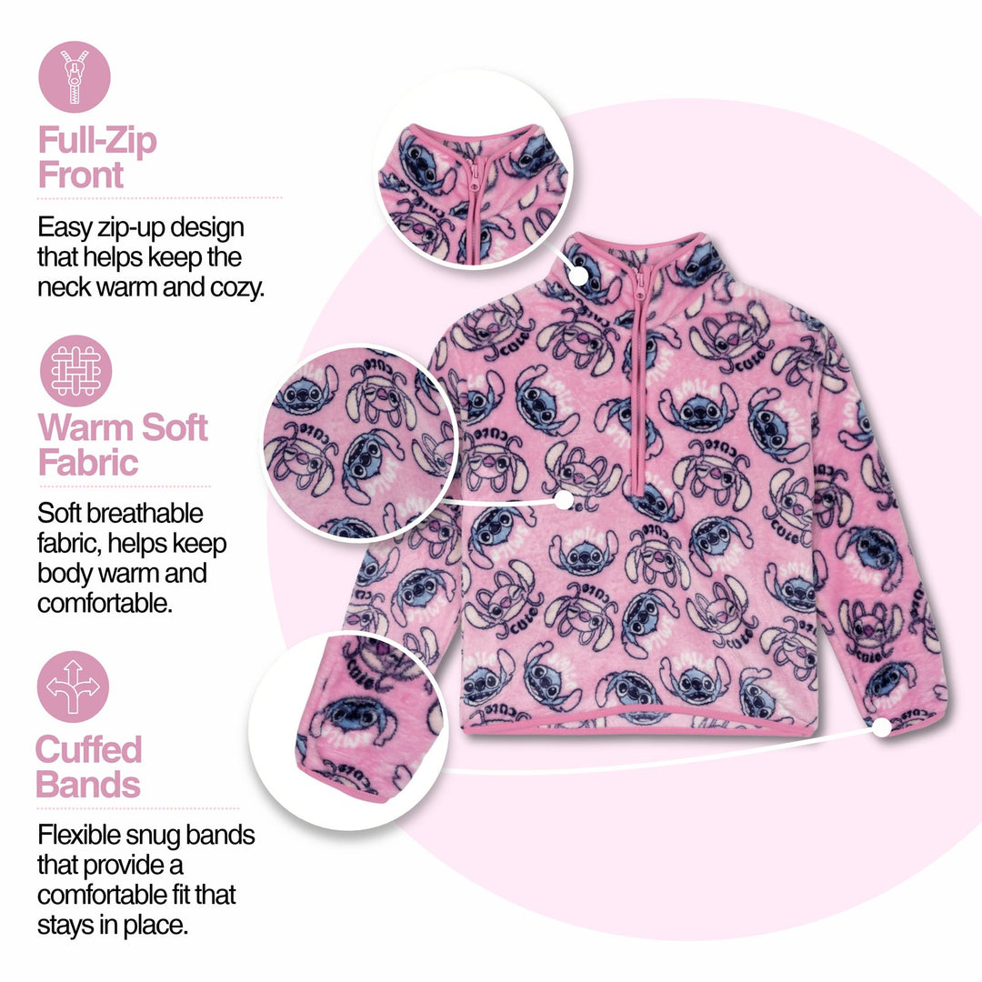 Lilo & Stitch Girls' Fleece Half-Zip Pullover Sweatshirt Pink Angel