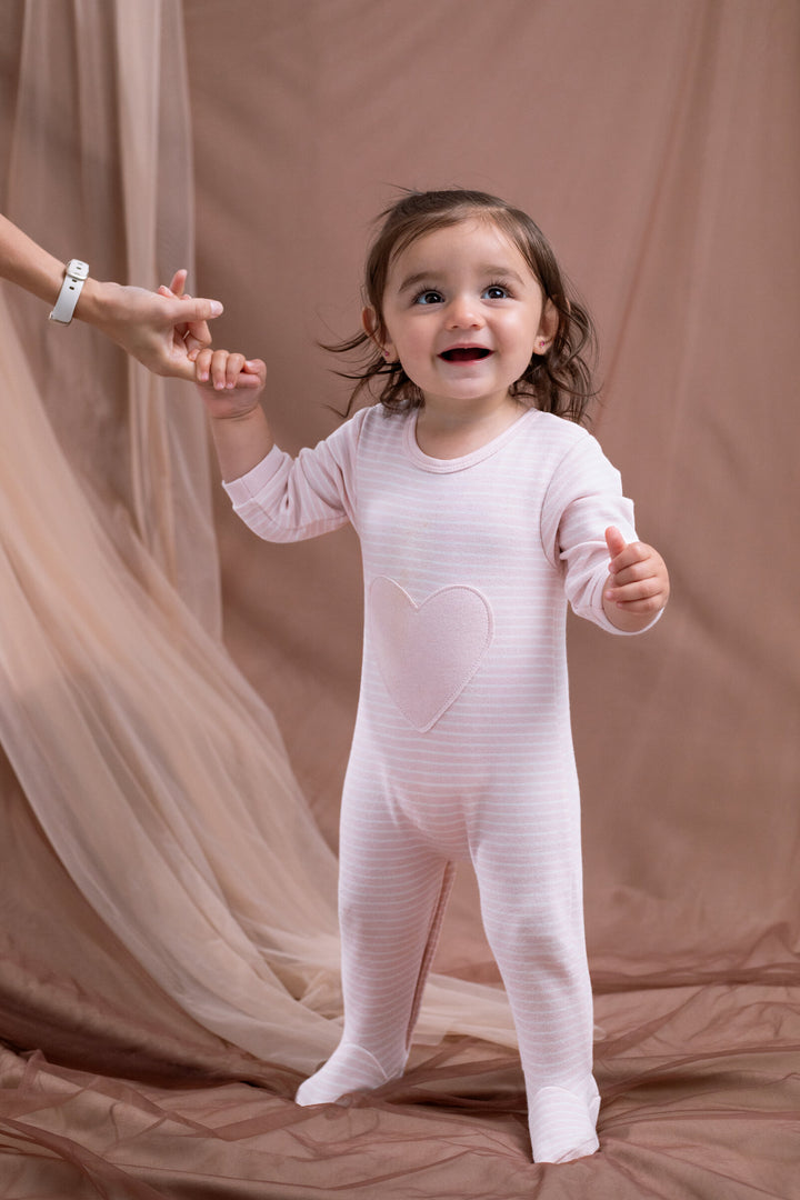 Cozeeme Baby Girls' Footed One Piece Sleep N' Play Pink White Stripe