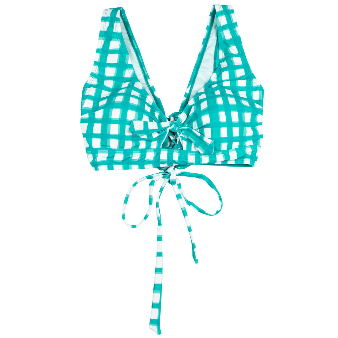LYSA Women's Swimwear Cropped Bikini Top Teal Gingham