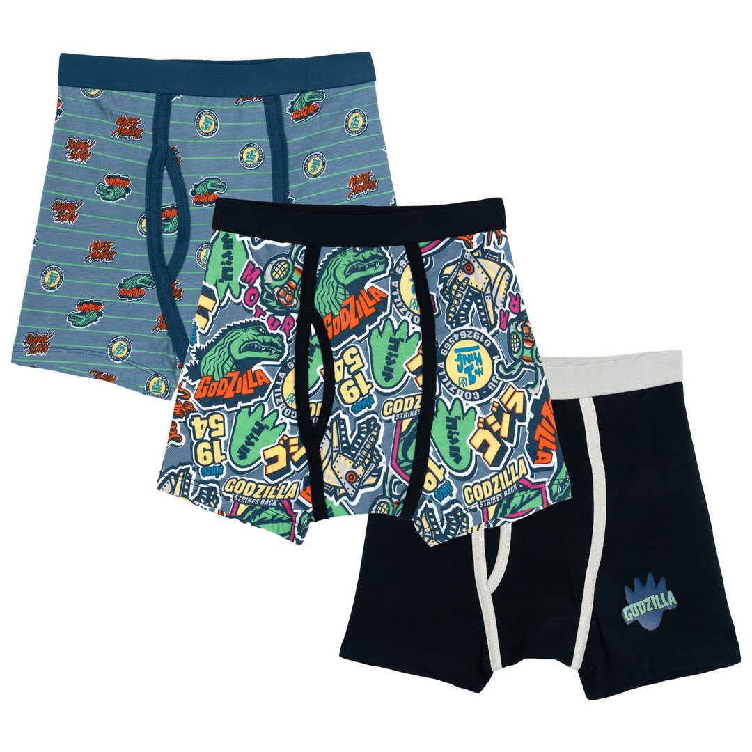 Godzilla Boys' Sensory Friendly 3-Pack Boxer Briefs Teal Grey