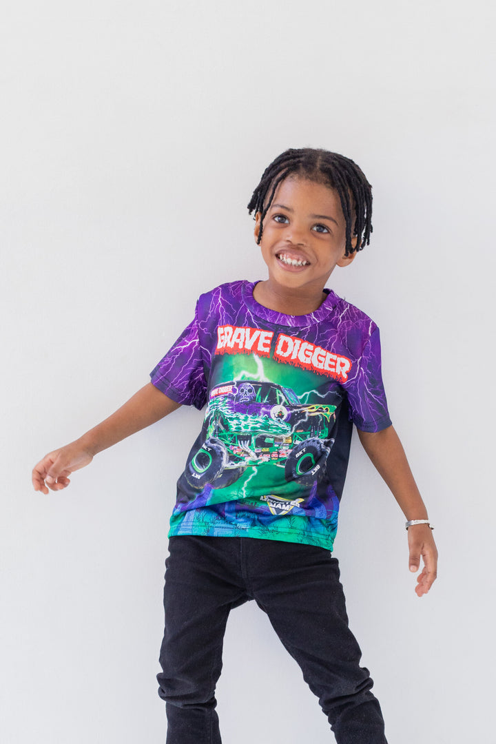 Monster Jam Matching Family Athletic Short Sleeve T-Shirt Grave Digger Purple