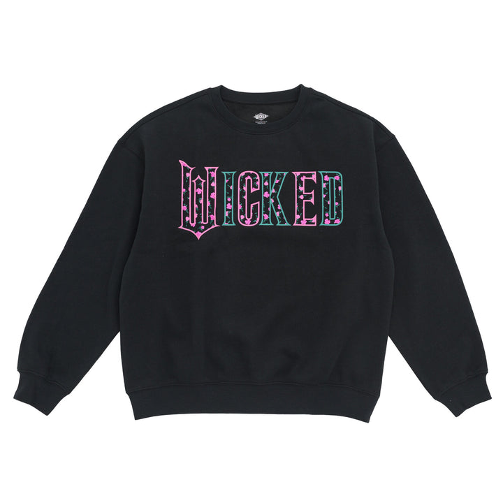 Wicked Women's Fleece Crewneck Pullover Black Floral