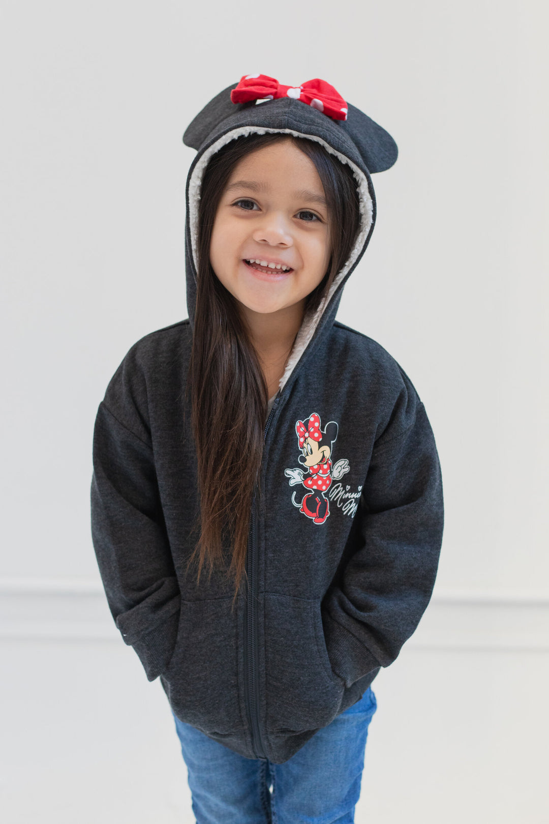 Minnie Mouse Girls' Cosplay Zip-Up Hoodie Charcoal Gray