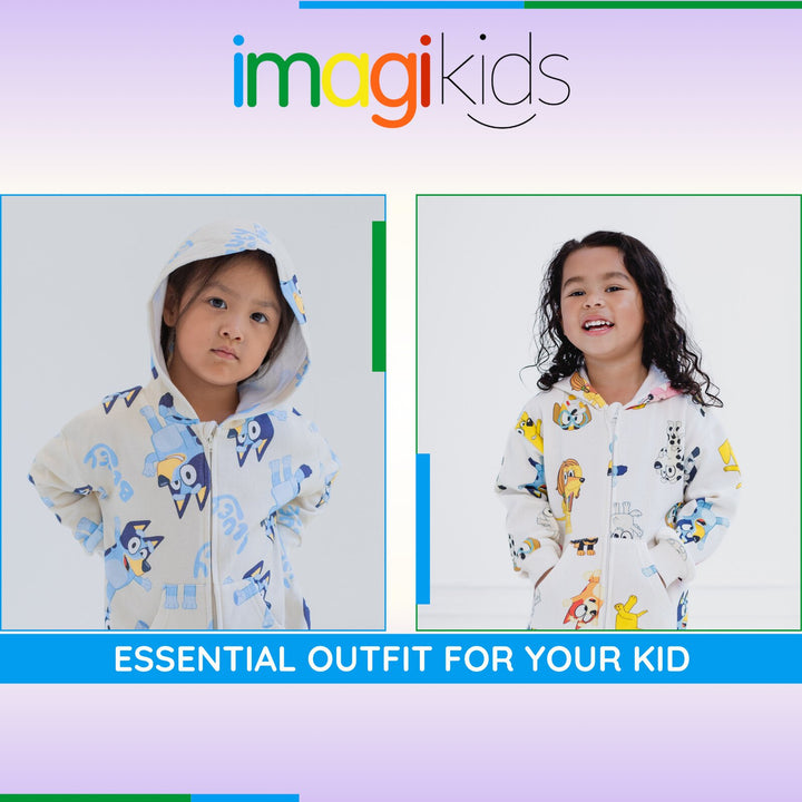 Bluey Girls' Loungewear Fleece Hooded One Piece Friends Cream
